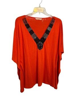 Soft surroundings cherry red flowy top Small v neck jewel embellished oversized